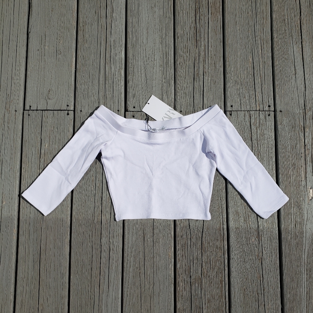 Zara White Off The Shoulder Crop Top - Medium